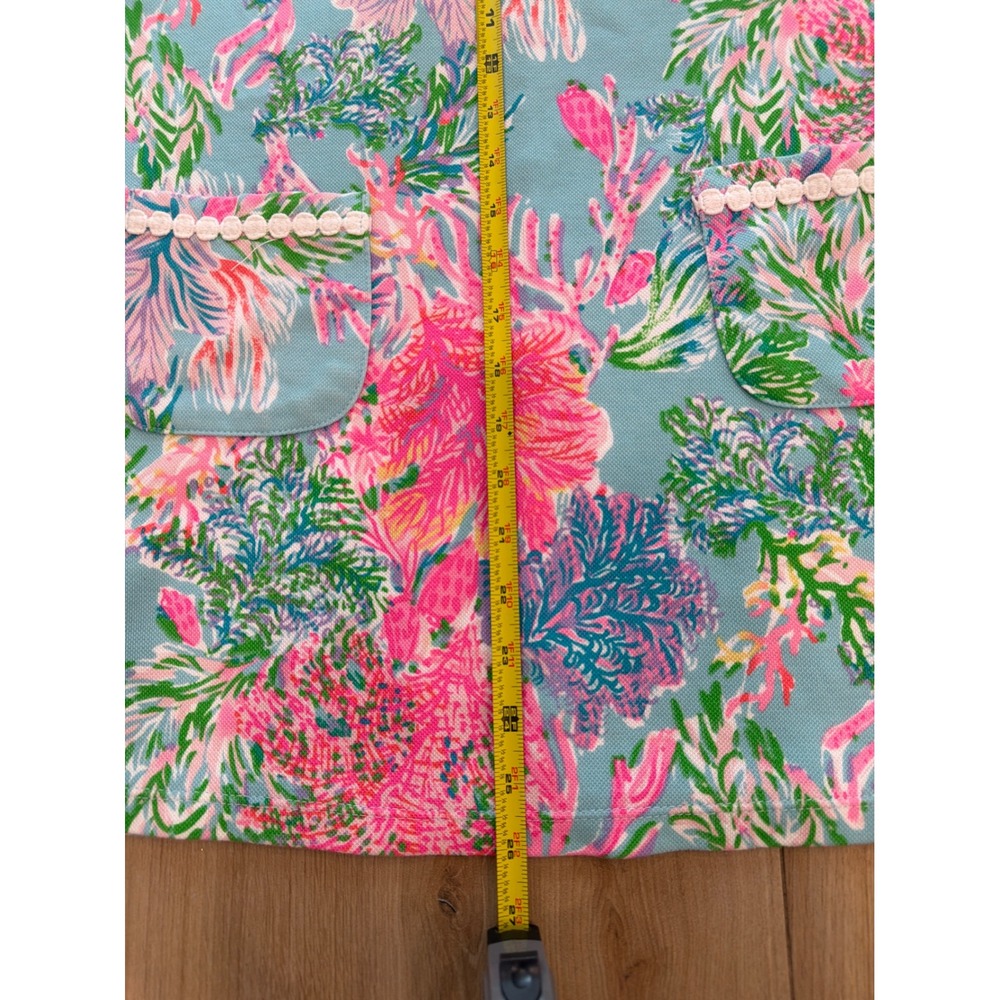 Lilly Pulitzer Girls XL 12-14 Shift Dress Blue Pink Coral Reef Shell Trim Pique - Picture 6 of 7
